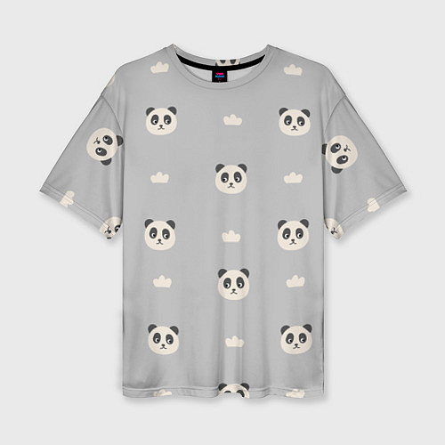 Женская футболка оверсайз Пандочки и облачка - паттерн серый / 3D-принт – фото 1