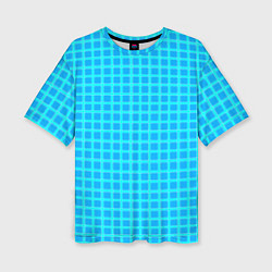 Женская футболка оверсайз Небесно голубой узор в клетку