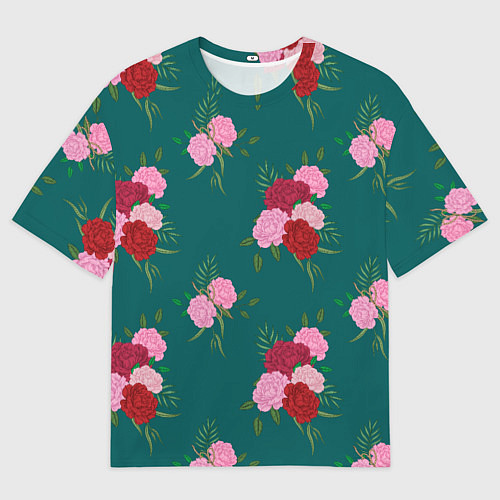 Женская футболка оверсайз Винтажные розы на темном фоне / 3D-принт – фото 1