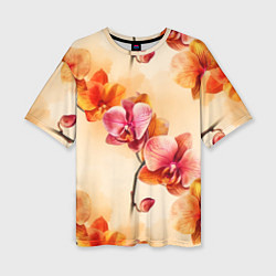 Женская футболка оверсайз Акварельные цветы - персиковый паттерн