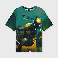 Женская футболка оверсайз Мотоцикл в лесу