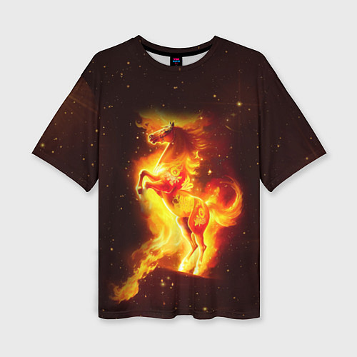Женская футболка оверсайз Пылающий фантастический конь / 3D-принт – фото 1