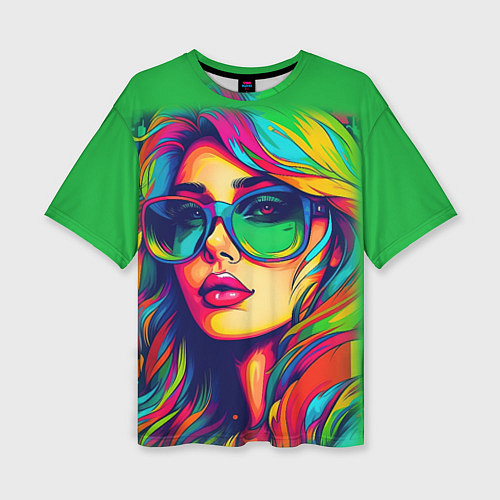 Женская футболка оверсайз Девушка с разноцветными волосами / 3D-принт – фото 1