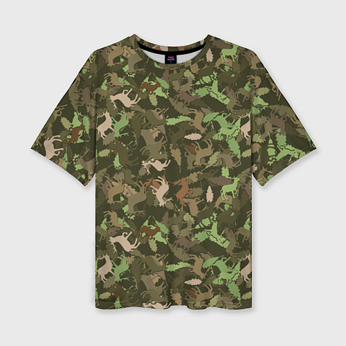Женская футболка оверсайз Олени и дубовые листья - камуфляж / 3D-принт – фото 1
