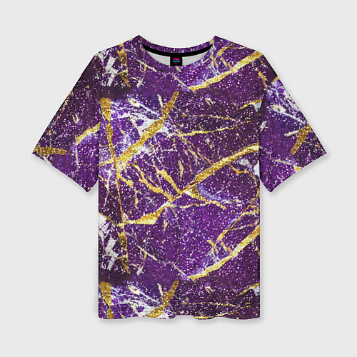 Женская футболка оверсайз Фиолетовые и золотые блестки / 3D-принт – фото 1