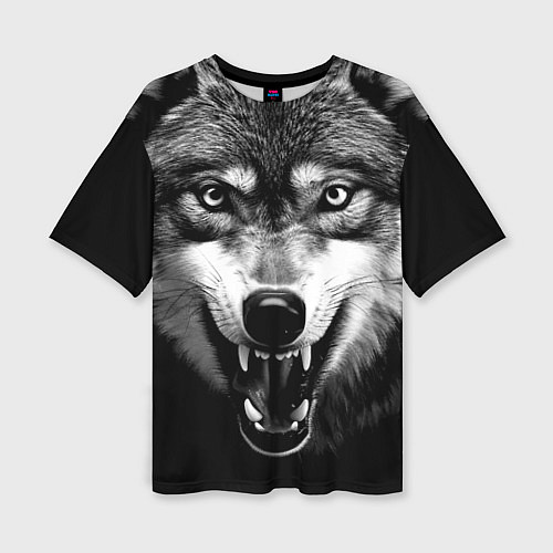 Женская футболка оверсайз Агрессивный атакующий волк / 3D-принт – фото 1