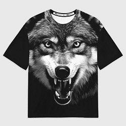 Футболка оверсайз женская Агрессивный атакующий волк, цвет: 3D-принт