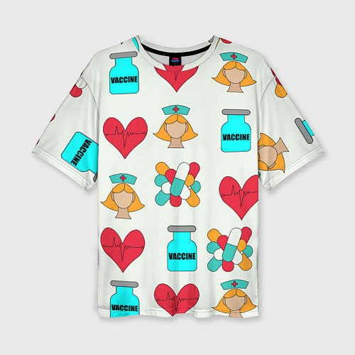 Женская футболка оверсайз Вакцина, пипюпи и сердце / 3D-принт – фото 1