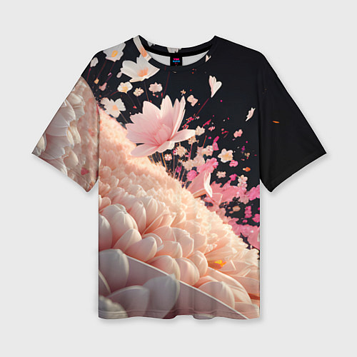 Женская футболка оверсайз Множество розовых цветов / 3D-принт – фото 1