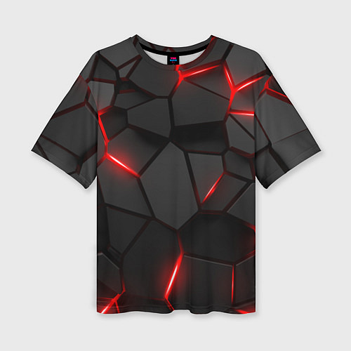 Женская футболка оверсайз Плиты с красной подсветкой / 3D-принт – фото 1