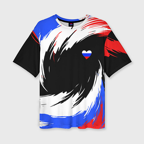 Женская футболка оверсайз Сердечко Россия - мазки кисти / 3D-принт – фото 1