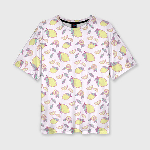 Женская футболка оверсайз Лимоны паттерн / 3D-принт – фото 1