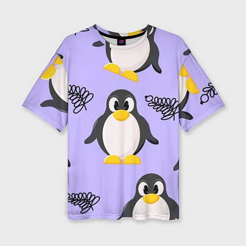 Женская футболка оверсайз Пингвин и веточка / 3D-принт – фото 1