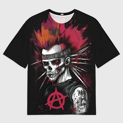 Женская футболка оверсайз Скелет панк анархист / 3D-принт – фото 1