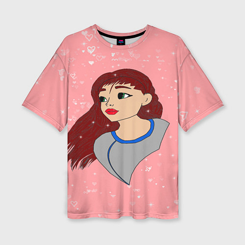 Женская футболка оверсайз Рисунок с сердечками и девочкай / 3D-принт – фото 1