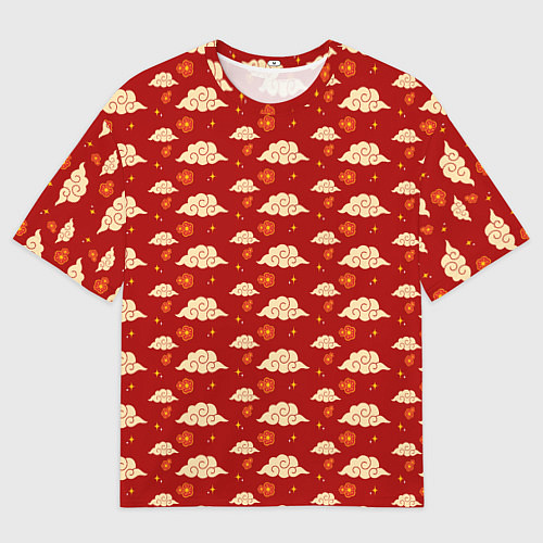 Женская футболка оверсайз Облака Сакура Звезды / 3D-принт – фото 1