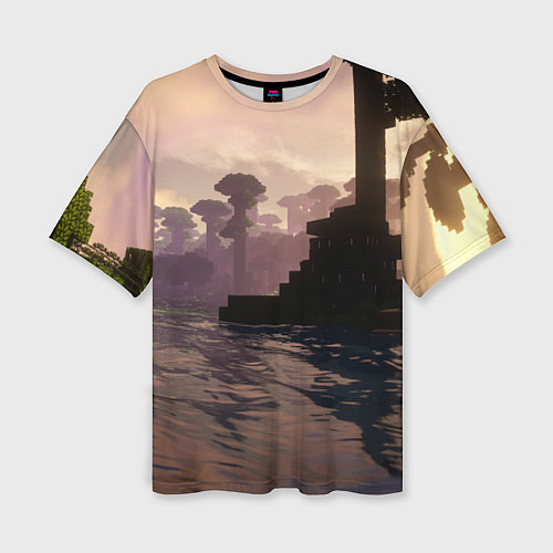 Женская футболка оверсайз Minecraft - река в лесу / 3D-принт – фото 1