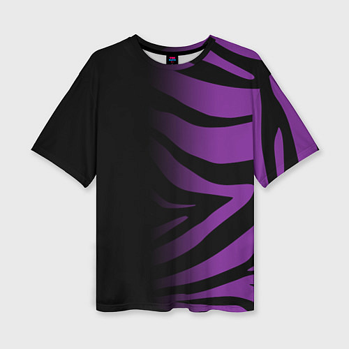 Женская футболка оверсайз Фиолетовый с черными полосками зебры / 3D-принт – фото 1