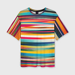 Женская футболка оверсайз Разноцветные горизонтальные полосы