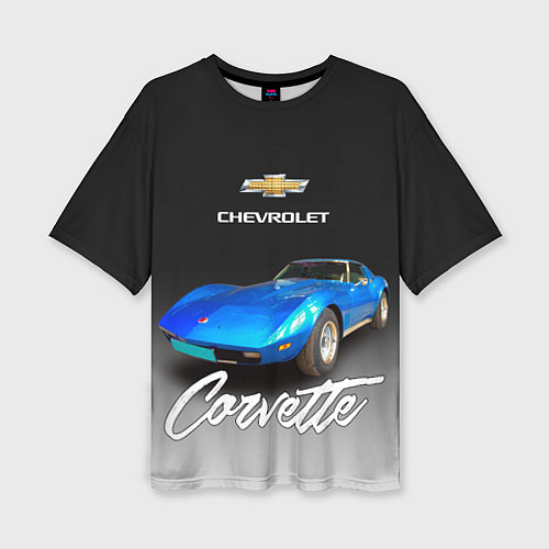 Женская футболка оверсайз Синий Chevrolet Corvette 70-х годов / 3D-принт – фото 1