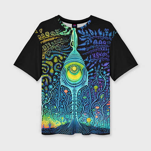 Женская футболка оверсайз Психоделика разноцветная - нейронная сеть / 3D-принт – фото 1