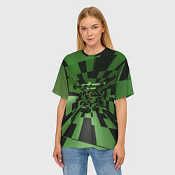 Футболка оверсайз женская Чёрно-зелёный геометрический коридор, цвет: 3D-принт — фото 2