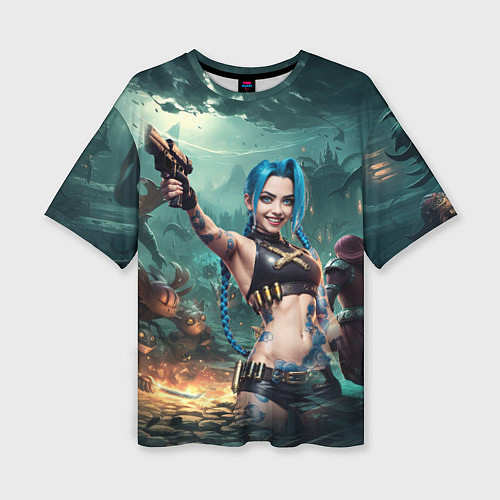 Женская футболка оверсайз Arcane league of legends Jinx с пистолетом / 3D-принт – фото 1