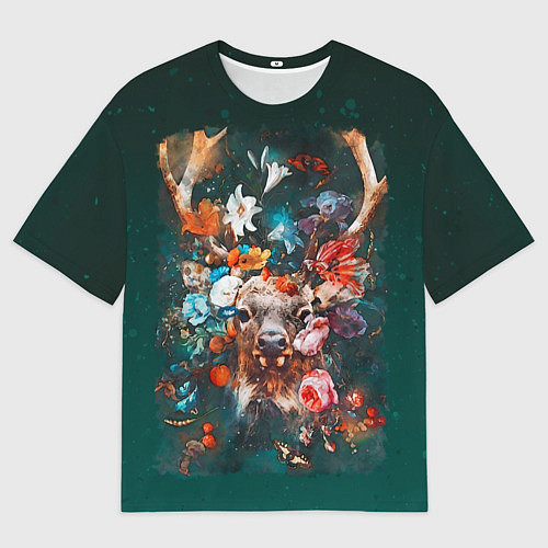 Женская футболка оверсайз Сказочный олень Акварель / 3D-принт – фото 1