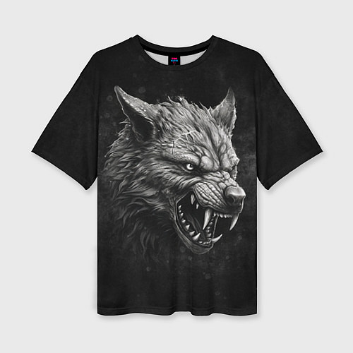 Женская футболка оверсайз Волк - grunge style / 3D-принт – фото 1