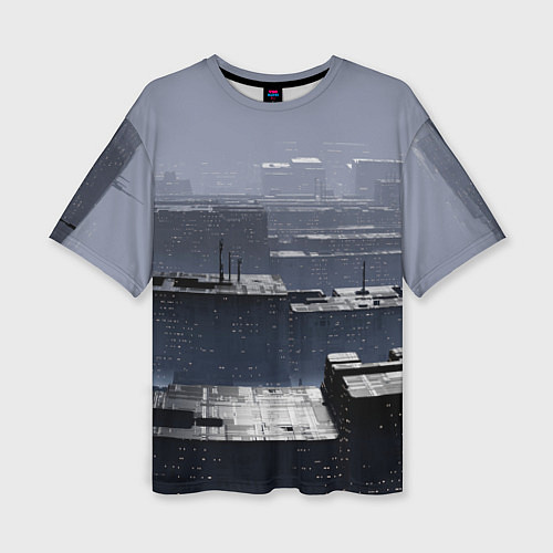 Женская футболка оверсайз Тёмный металлический город будущего / 3D-принт – фото 1