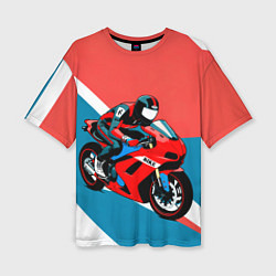 Женская футболка оверсайз Нарисованный мотоциклист