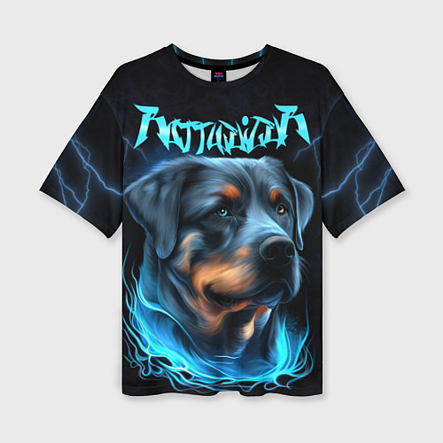 Женская футболка оверсайз Rottweiler and lightnings / 3D-принт – фото 1