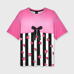 Женская футболка оверсайз Костюм Барби: полоска с розами