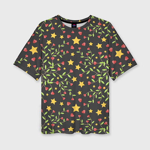 Женская футболка оверсайз Листочки и звёзды / 3D-принт – фото 1