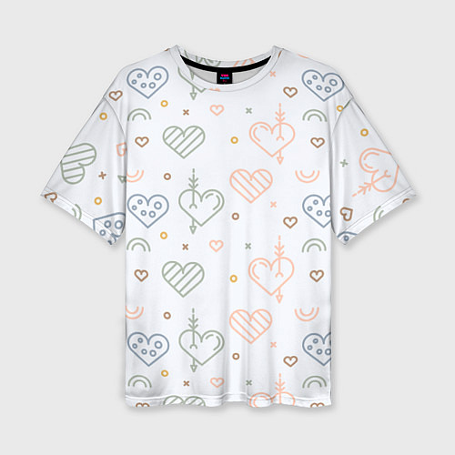 Женская футболка оверсайз Lovely hearts / 3D-принт – фото 1