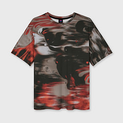 Женская футболка оверсайз Чёрные и красные волны