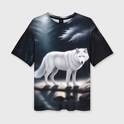 Женская футболка оверсайз Белый волк в лесу