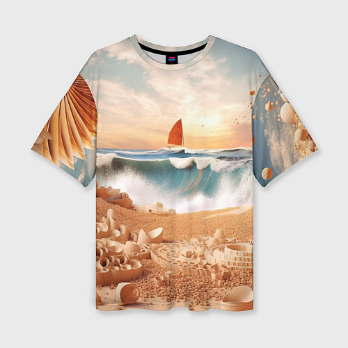 Женская футболка оверсайз Парусник в море / 3D-принт – фото 1