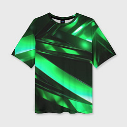 Женская футболка оверсайз Зеленая неоновая абстракция