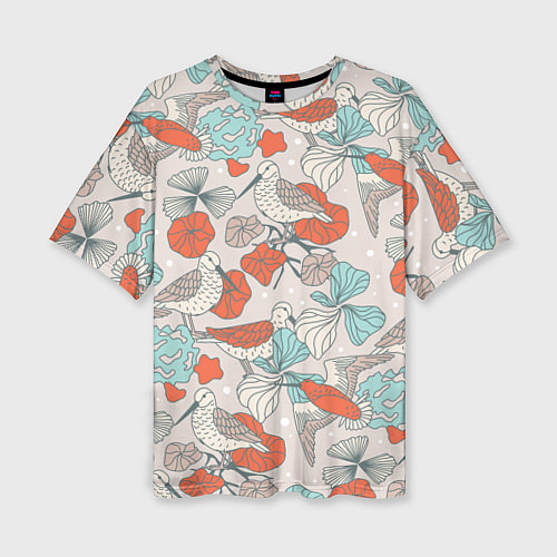 Женская футболка оверсайз Птички и маки / 3D-принт – фото 1