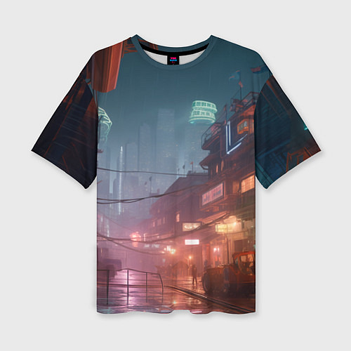 Женская футболка оверсайз Киберпанк город будущего / 3D-принт – фото 1