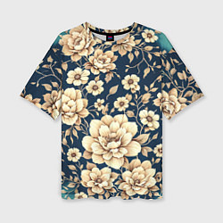 Женская футболка оверсайз Золотые цветы узор