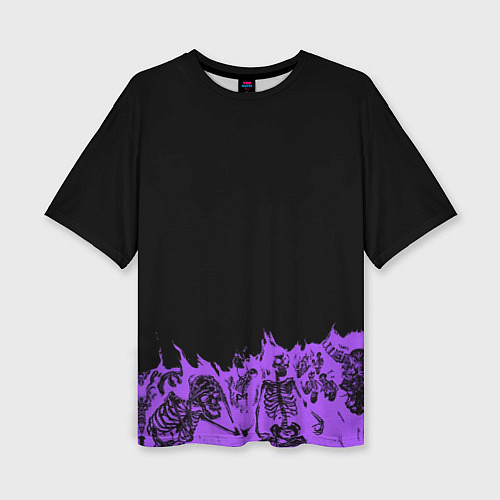 Женская футболка оверсайз Скелеты в неоновом огне / 3D-принт – фото 1