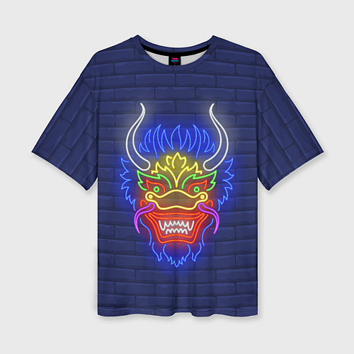Женская футболка оверсайз Неоновый японский дракон / 3D-принт – фото 1