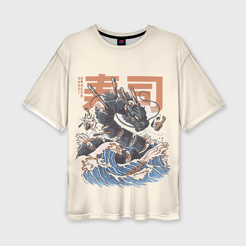 Женская футболка оверсайз Суши дракон с иероглифами в японском стиле / 3D-принт – фото 1