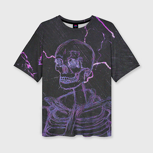 Женская футболка оверсайз Неоновый скелет и молнии / 3D-принт – фото 1