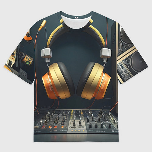 Женская футболка оверсайз Золотые наушники / 3D-принт – фото 1