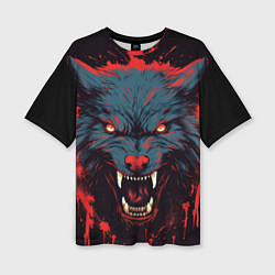 Женская футболка оверсайз Red blue wolf