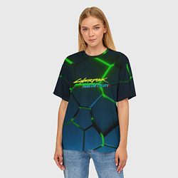 Футболка оверсайз женская Cyberpunk 2077 phantom liberty green neon, цвет: 3D-принт — фото 2