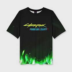 Футболка оверсайз женская Cyberpunk 2077 phantom liberty green fire logo, цвет: 3D-принт